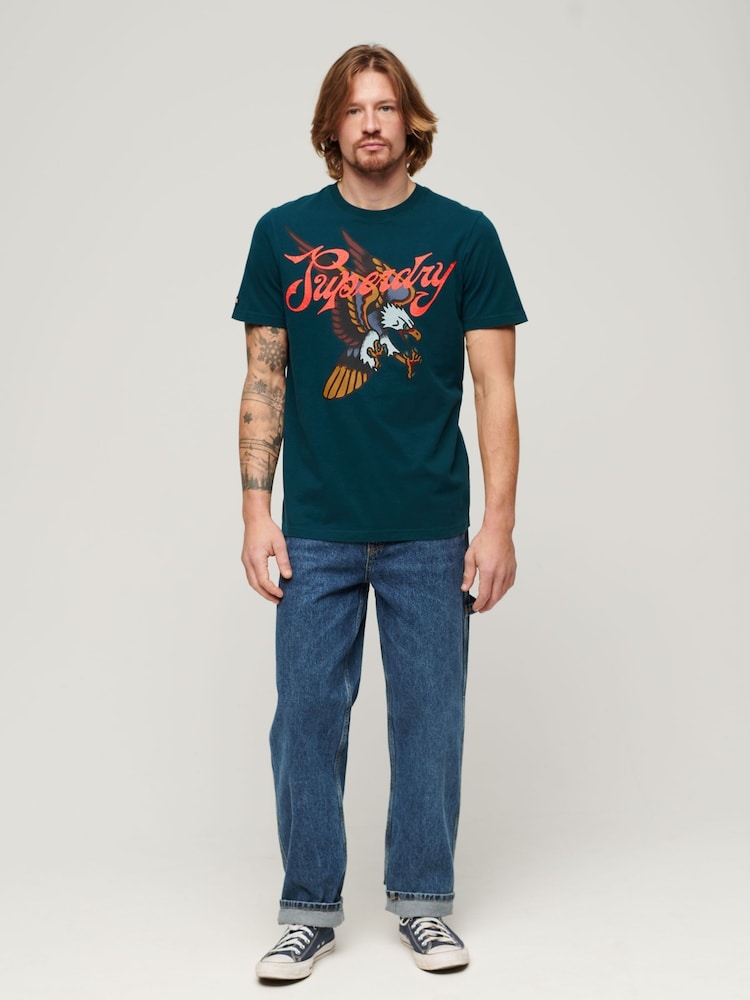 Superdry Green 100% Cotton Tattoo Script T-Shirt - Image 3 of 3