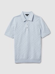 Reiss Soft Blue Lupton Cotton Textured Press-Stud Polo Shirt - Image 2 of 5