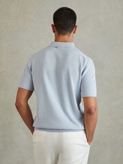 Reiss Soft Blue Lupton Cotton Textured Press-Stud Polo Shirt - Image 4 of 5