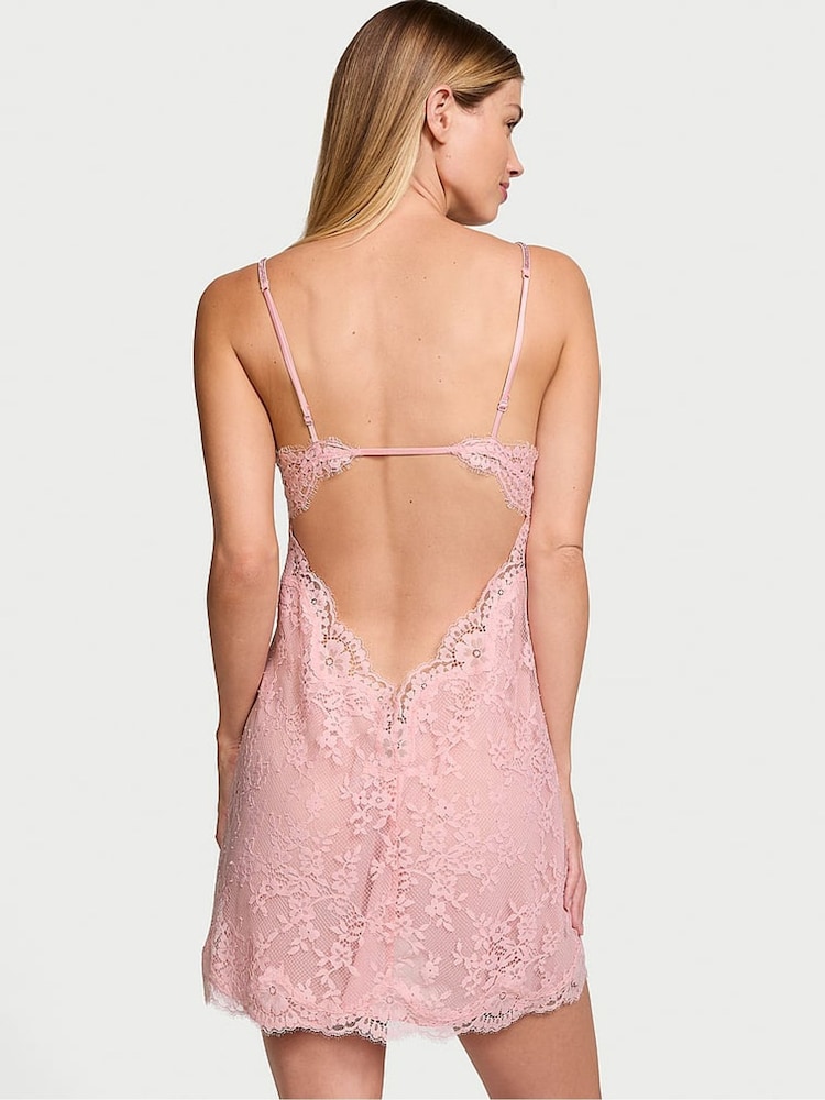 Victoria's Secret Chalk Rose Pink Twinkle Shine Strap Lace Slip Dress - Image 2 of 3 Victoria's Secret Chalk Rose Pink Twinkle Shine Strap Lace Slip Dress - Image 2 of 3