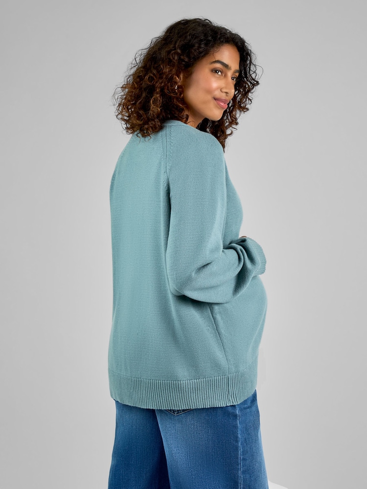 JoJo Maman Bébé Sage Green Buttoned Maternity Cardigan - Image 2 of 5 JoJo Maman Bébé Sage Green Buttoned Maternity Cardigan - Image 2 of 5