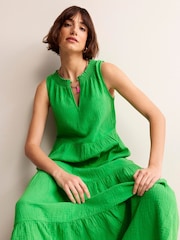 Boden Green 100% Cotton Double Cloth Maxi Tiered Dress - Image 4 of 5