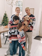 Navy Blue/Pink Matching Family Womens Christmas Fairisle Pattern Reindeer Jumper - Image 2 of 7
