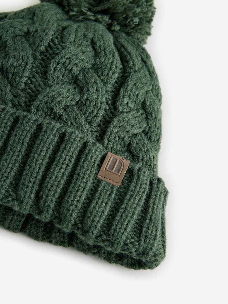 Khaki Green Cable Knit Pom Hat (1-16yrs) - Image 2 of 2