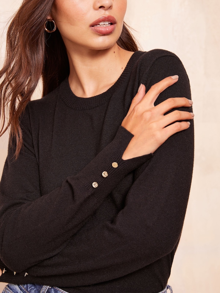 Friends Like These Black Petite Long Sleeve Crew Neck Jumper - Image 2 of 4 Friends Like These Black Petite Long Sleeve Crew Neck Jumper - Image 2 of 4