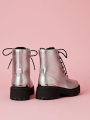 Lipsy Silver Rainbow Chunky Flat Faux Leather Party Lace Up Ankle Boot - Image 3 of 4
