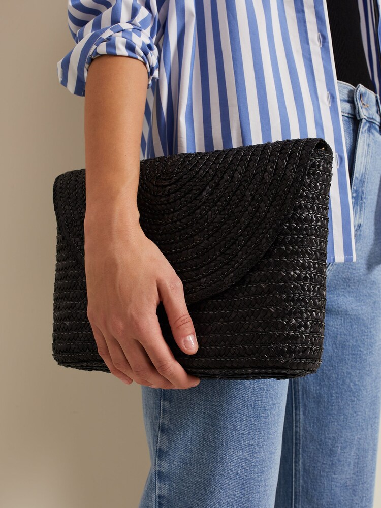 Phase Eight Black Oversized Straw Clutch Bag - Image 2 of 6