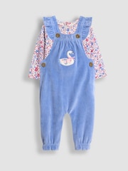 JoJo Maman Bébé Blue Swan Appliqué Velour Dungarees and Top Set - Image 3 of 8
