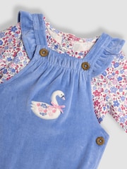 JoJo Maman Bébé Blue Swan Appliqué Velour Dungarees and Top Set - Image 8 of 8