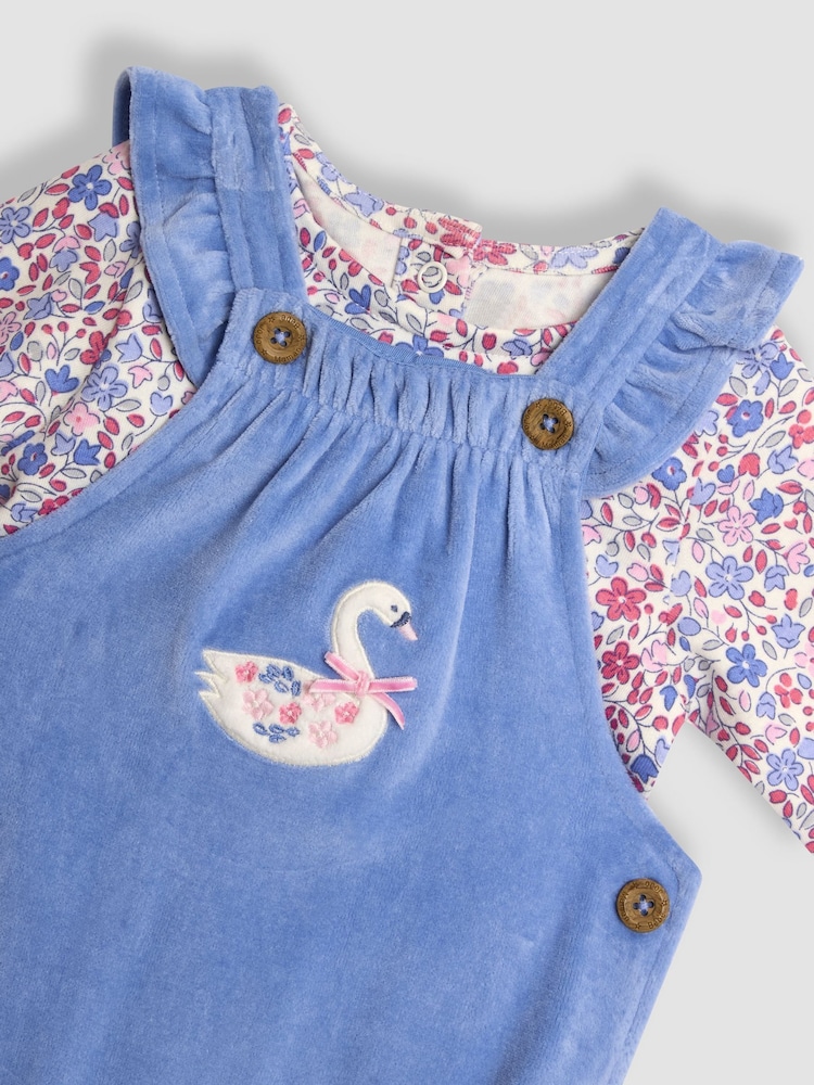 JoJo Maman Bébé Blue Swan Appliqué Velour Dungarees and Top Set - Image 8 of 8