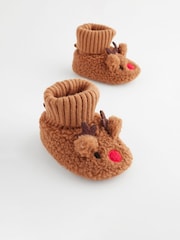 Brown Christmas Reindeer Sock Top Baby Boots (0-2mths) - Image 1 of 6