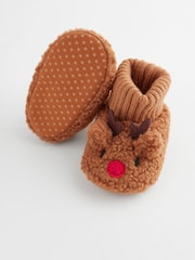 Brown Christmas Reindeer Sock Top Baby Boots (0-2mths) - Image 4 of 6