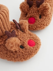 Brown Christmas Reindeer Sock Top Baby Boots (0-2mths) - Image 5 of 6