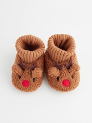 Brown Christmas Reindeer Sock Top Baby Boots (0-2mths) - Image 6 of 6
