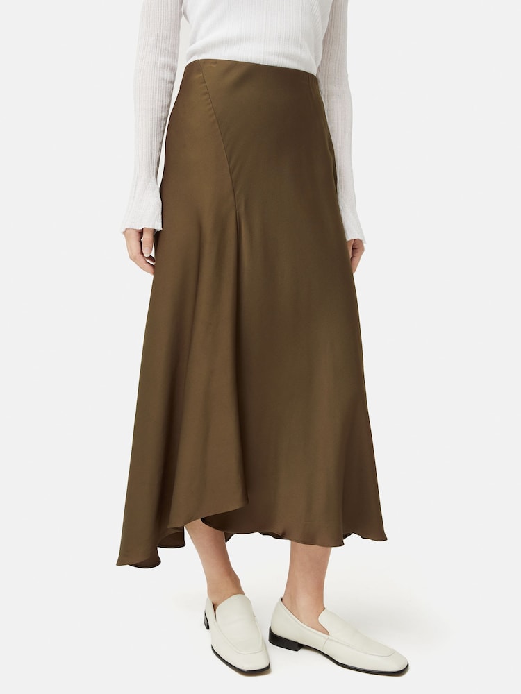 Jigsaw Green Satin Bias Asymmetric Skirt - Image 1 of 6