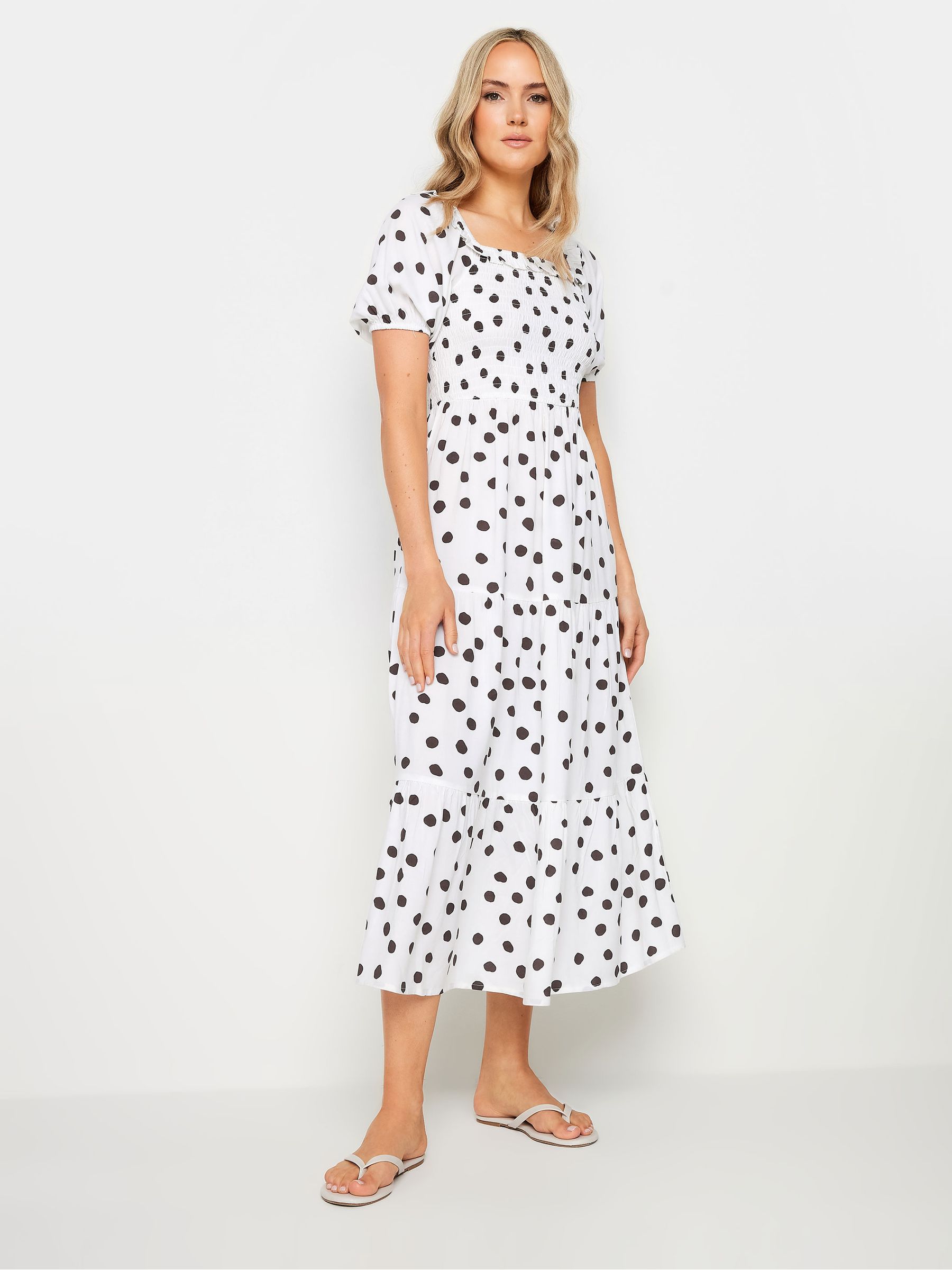Long white polka dot dress clearance