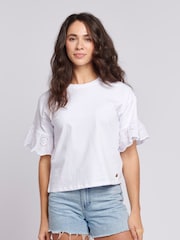 U.S. Polo Assn. White Womens Broderie Anglaise 100% Cotton T-Shirt - Image 1 of 9