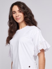 U.S. Polo Assn. White Womens Broderie Anglaise 100% Cotton T-Shirt - Image 5 of 9