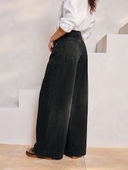 Black Palazzo Wide Leg 100% Cotton Jeans - Image 4 of 9