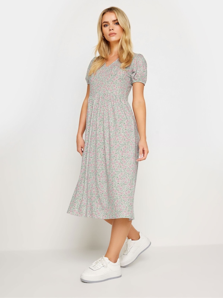 PixieGirl Petite Grey Floral Print V-Neck Midi Dress - Image 1 of 5 PixieGirl Petite Grey Floral Print V-Neck Midi Dress - Image 1 of 5