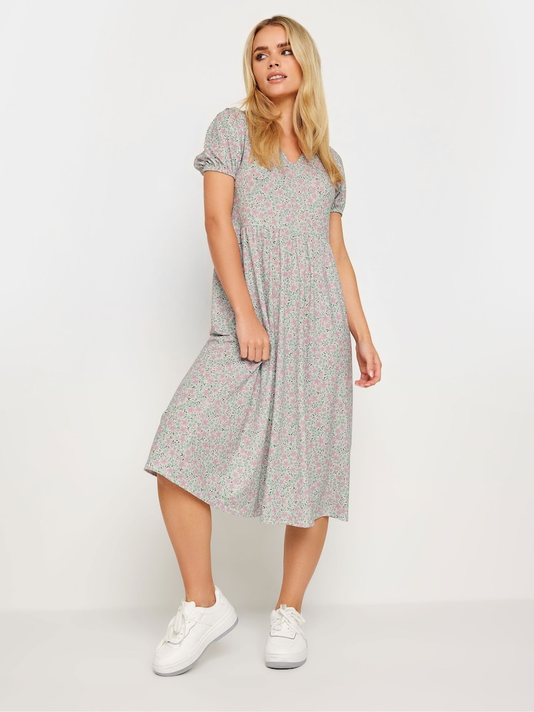 PixieGirl Petite Grey Floral Print V-Neck Midi Dress - Image 2 of 5 PixieGirl Petite Grey Floral Print V-Neck Midi Dress - Image 2 of 5