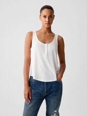 Gap White Linen Blend Sleeveless Henley Vest Top - Image 1 of 4