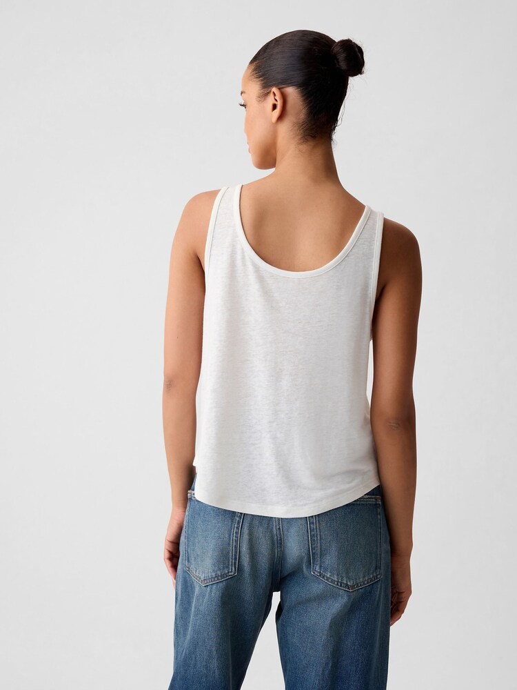 Gap White Linen Blend Sleeveless Henley Vest Top - Image 2 of 4 Gap White Linen Blend Sleeveless Henley Vest Top - Image 2 of 4