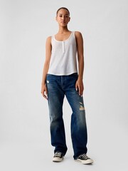 Gap White Linen Blend Sleeveless Henley Vest Top - Image 3 of 4