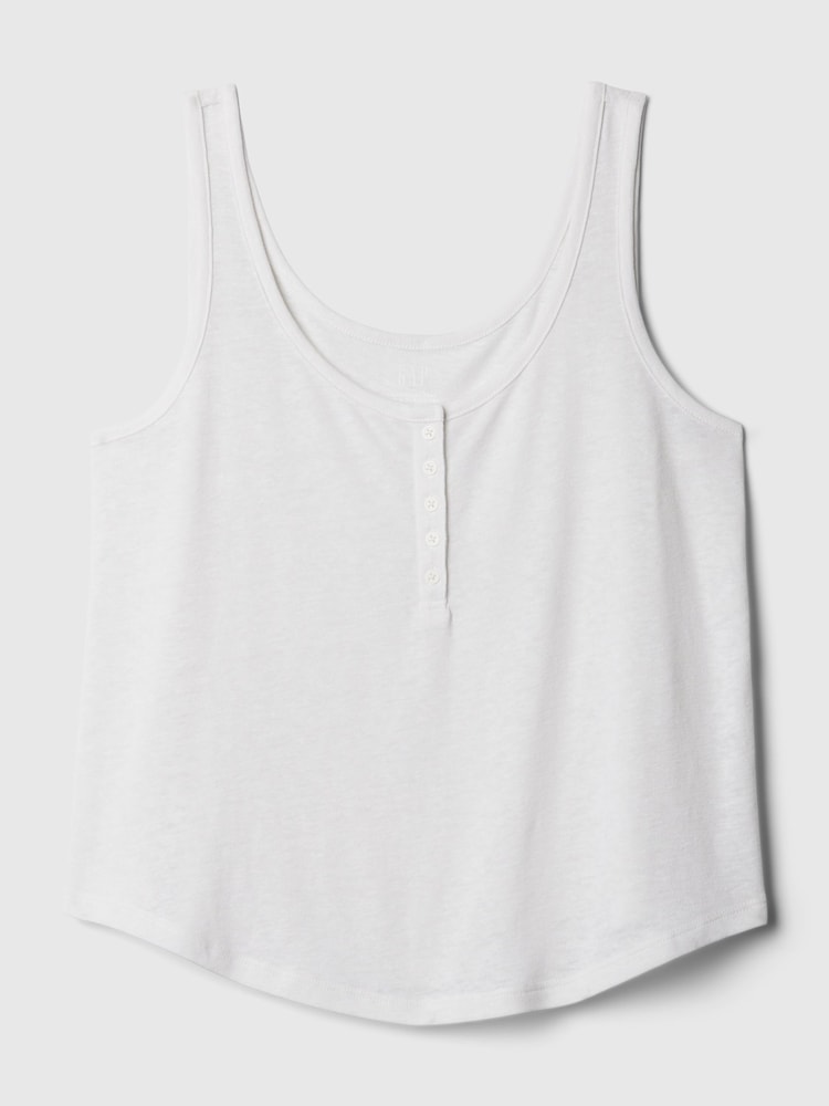 Gap White Linen Blend Sleeveless Henley Vest Top - Image 4 of 4