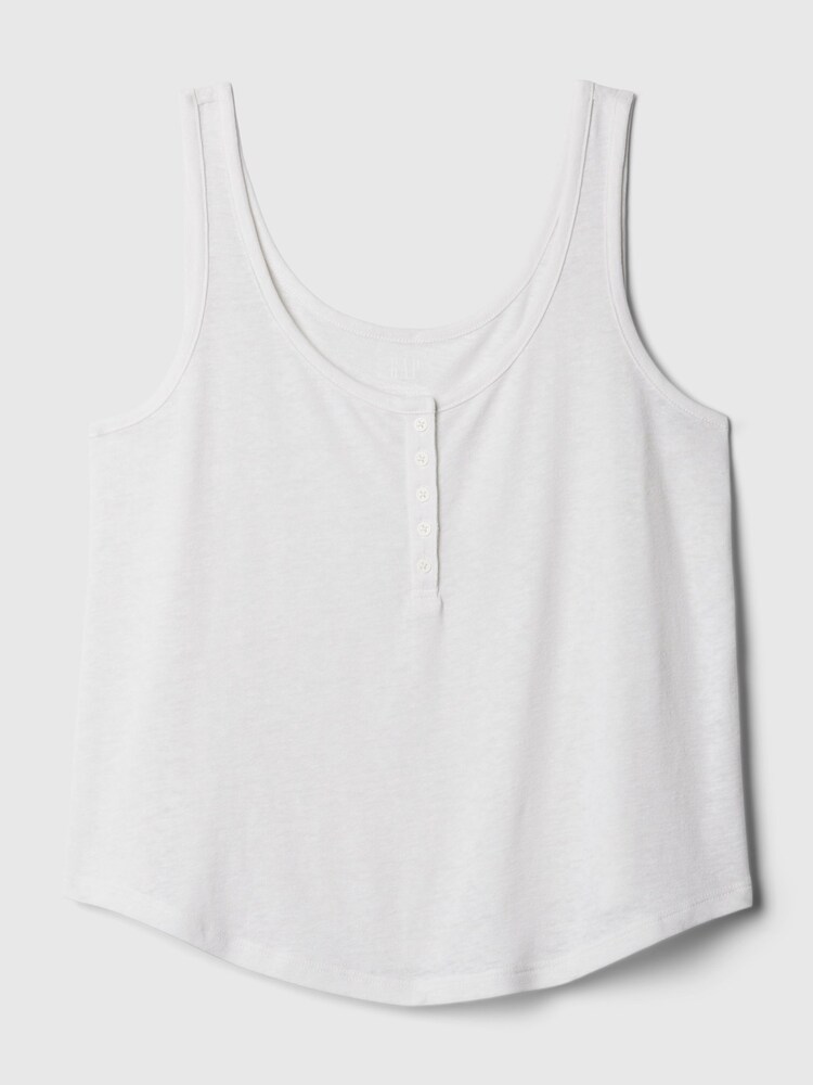 Gap White Linen Blend Sleeveless Henley Vest Top - Image 4 of 4 Gap White Linen Blend Sleeveless Henley Vest Top - Image 4 of 4
