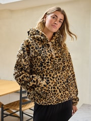 Animal Print Faux Fur Half Zip Jacket - Image 1 of 9