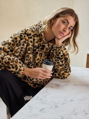 Animal Print Faux Fur Half Zip Jacket - Image 3 of 9