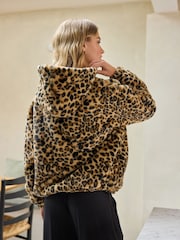 Animal Print Faux Fur Half Zip Jacket - Image 4 of 9