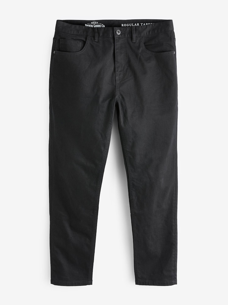 Black Solid Regular Tapered Fit Classic Stretch Jeans - Image 8 of 8