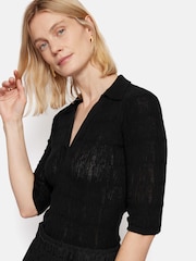 Jigsaw Black 100% Cotton Collar Knitted Top - Image 2 of 5