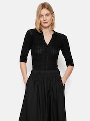Jigsaw Black 100% Cotton Collar Knitted Top - Image 4 of 5