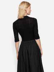 Jigsaw Black 100% Cotton Collar Knitted Top - Image 5 of 5
