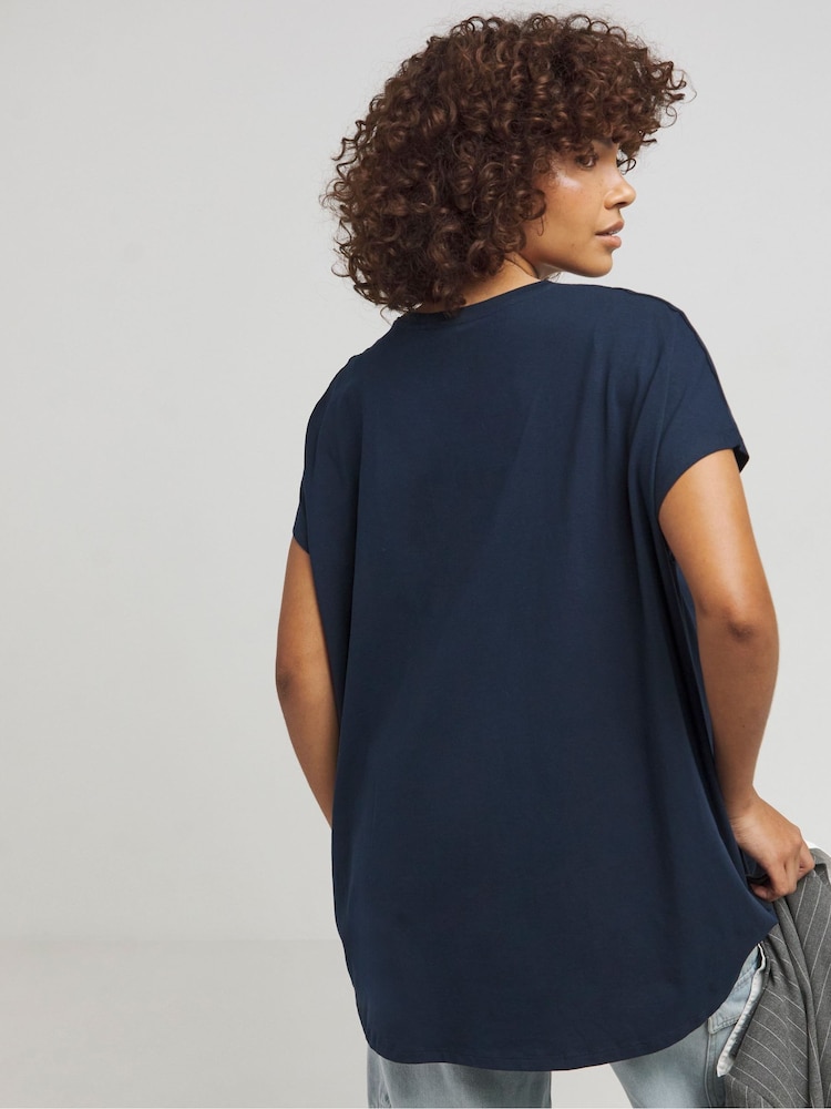 Simply Be Blue Slouchy Dip Back T-Shirt - Image 2 of 5