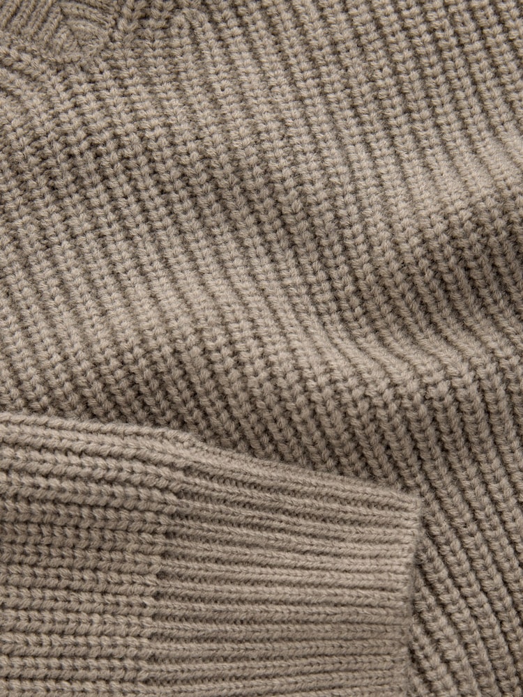 Neutral V-Neck Regular Fit Rib Texture Jumper with Wool - Image 7 of 7