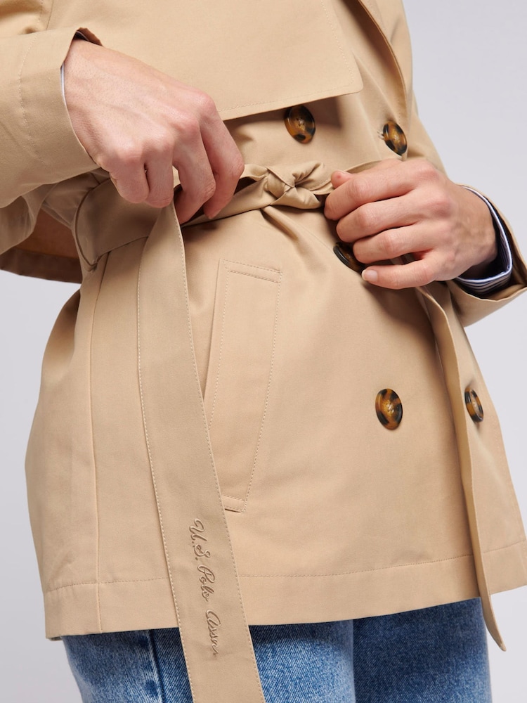 U.S. Polo Assn. Brown 100% Cotton Double Breasted Womens Trench Jacket - Image 4 of 9