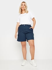 Yours Curve Navy Blue 100% Cotton Cargo Shorts - Image 2 of 5