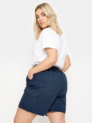 Yours Curve Navy Blue 100% Cotton Cargo Shorts - Image 3 of 5
