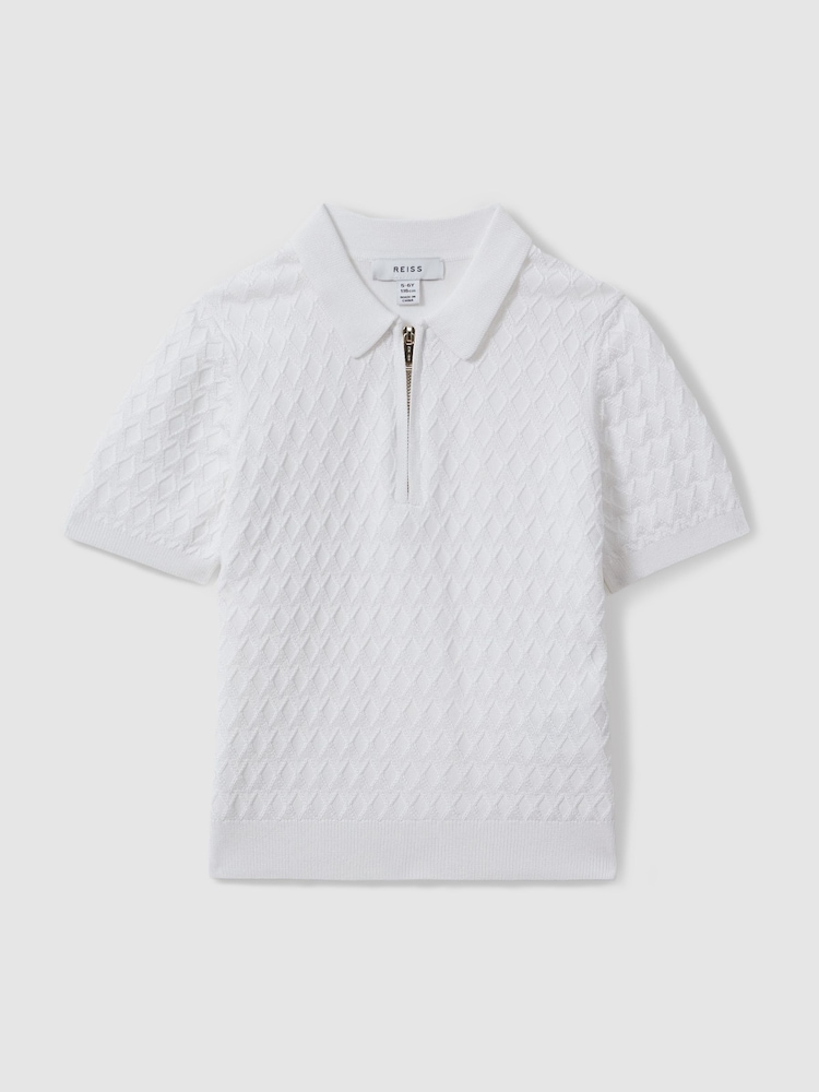 Reiss White Rizzo 3-9 yrs Half-Zip Knitted Polo Shirt - Image 2 of 4