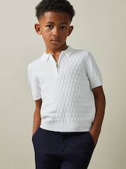 Reiss White Rizzo 3-9 yrs Half-Zip Knitted Polo Shirt - Image 3 of 4