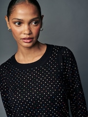 Black Sparkle Crew Neck Long Sleeve Pattern Knitted Jumper - Image 5 of 8