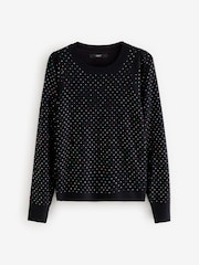 Black Sparkle Crew Neck Long Sleeve Pattern Knitted Jumper - Image 6 of 8