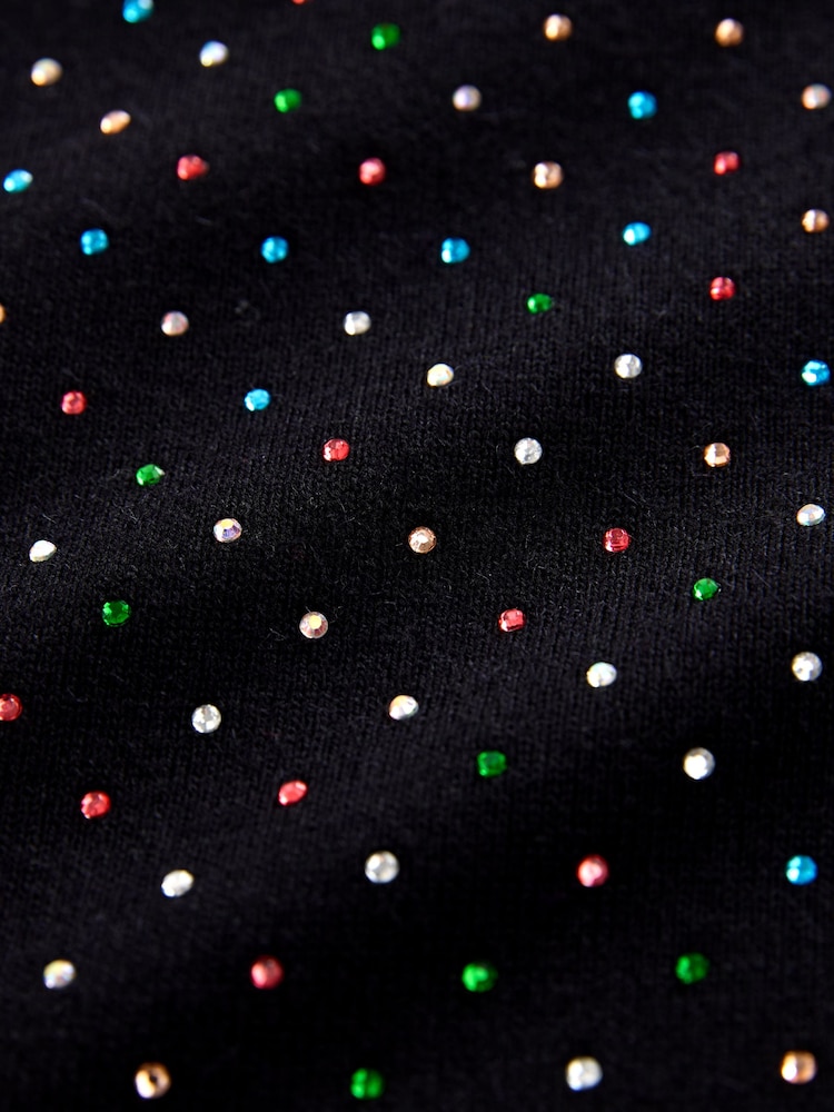 Black Sparkle Crew Neck Long Sleeve Pattern Knitted Jumper - Image 8 of 8