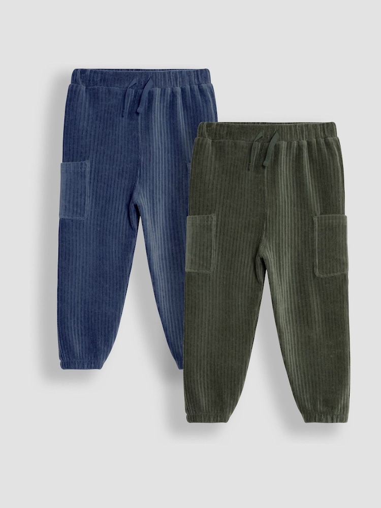 JoJo Maman Bébé Khaki Green & Navy Blue 2-Pack Velour Pocket Joggers - Image 1 of 1 JoJo Maman Bébé Khaki Green & Navy Blue 2-Pack Velour Pocket Joggers - Image 1 of 1