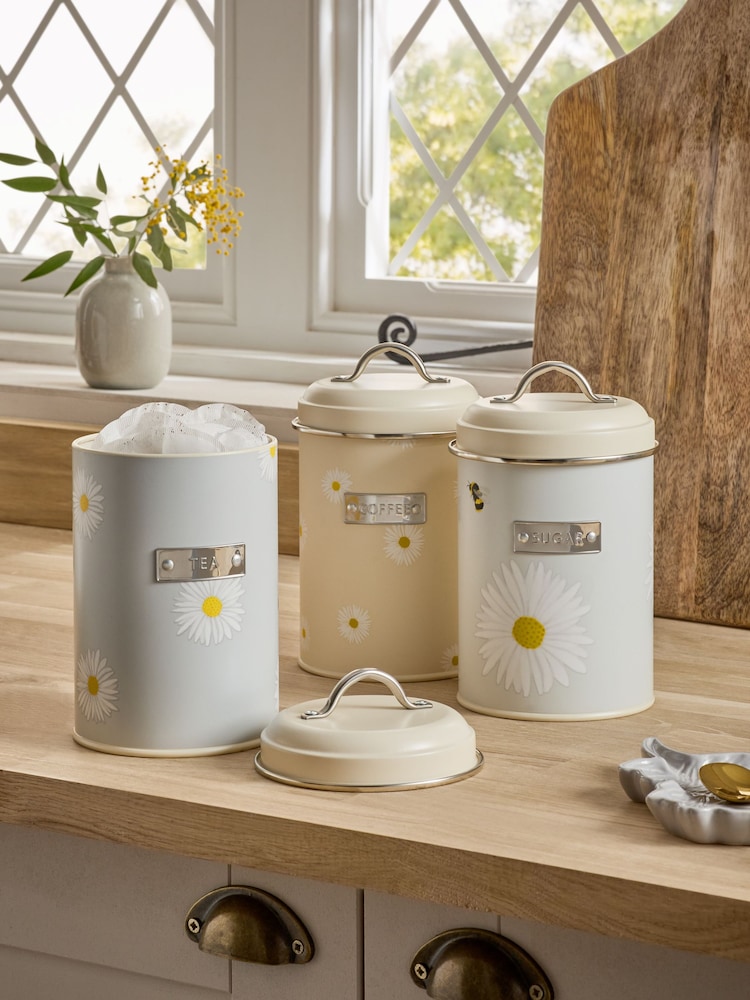 Set of 3 Grey Daisy and Bee Storage Tins - Image 1 of 4