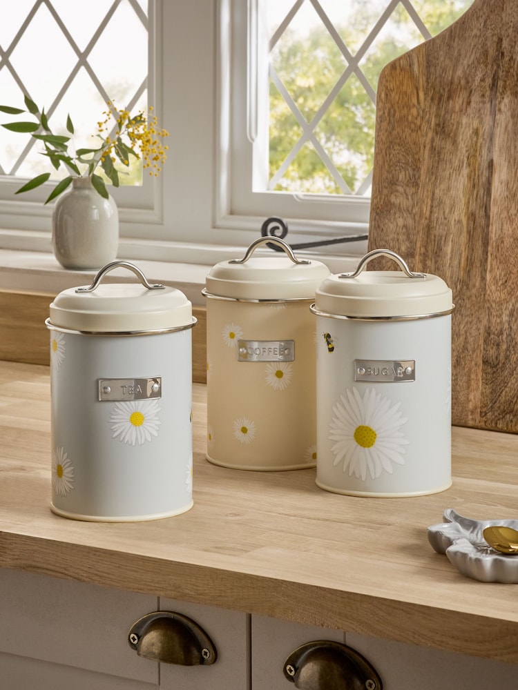 Set of 3 Grey Daisy and Bee Storage Tins - Image 2 of 4